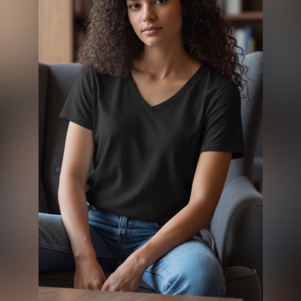 Zenana Outfitters Black V-Neck Short Sleeve Tee